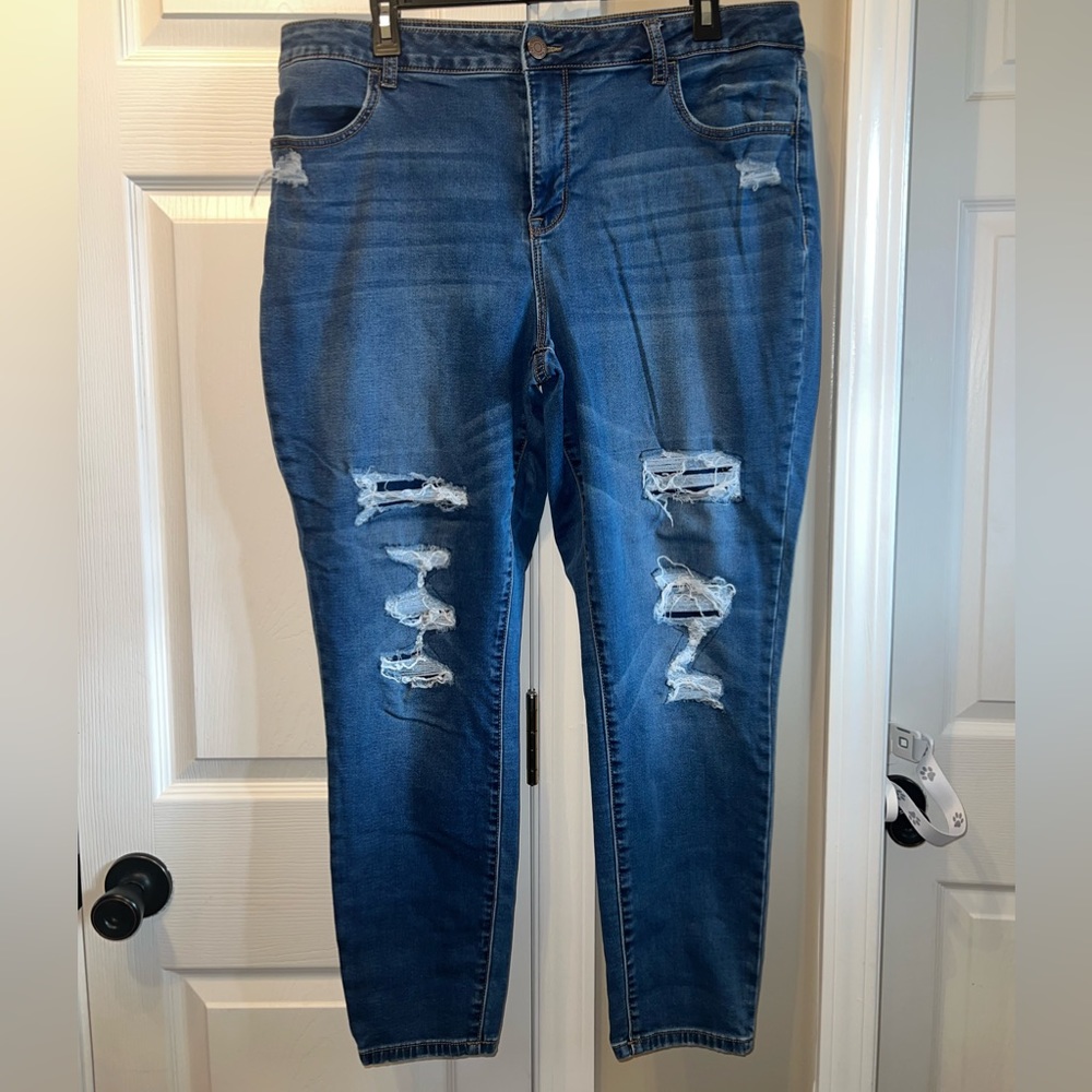 Maurices Dark Blue Ripped Jeggings
